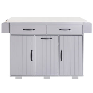 English Elm K&k Rolling Kitchen Island with Drop Leaf Trash Cabinet Spice Rack and Drawer Storage Grey N707S326381G