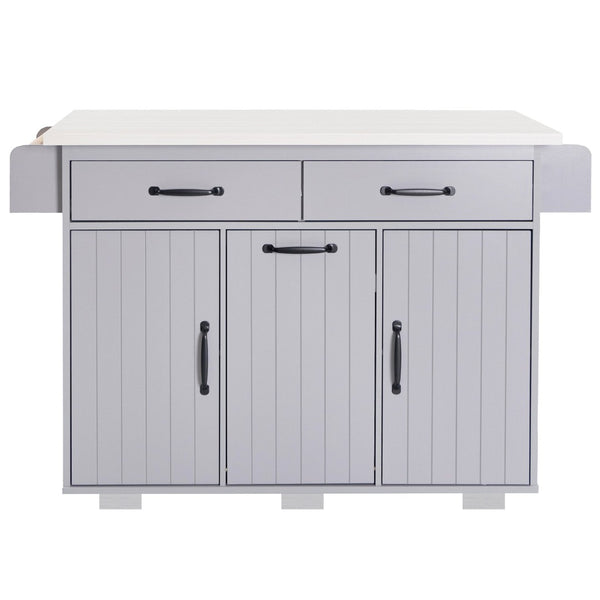 English Elm K&k Rolling Kitchen Island with Drop Leaf Trash Cabinet Spice Rack and Drawer Storage Grey N707S326381G