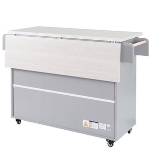 English Elm K&k Rolling Kitchen Island with Drop Leaf Trash Cabinet Spice Rack and Drawer Storage Grey N707S326381G