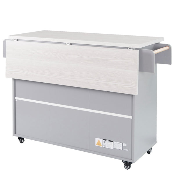 English Elm K&k Rolling Kitchen Island with Drop Leaf Trash Cabinet Spice Rack and Drawer Storage Grey N707S326381G