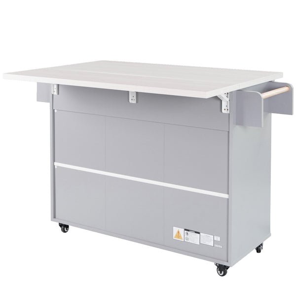 English Elm K&k Rolling Kitchen Island with Drop Leaf Trash Cabinet Spice Rack and Drawer Storage Grey N707S326381G