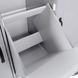 English Elm K&k Rolling Kitchen Island with Drop Leaf Trash Cabinet Spice Rack and Drawer Storage Grey N707S326381G