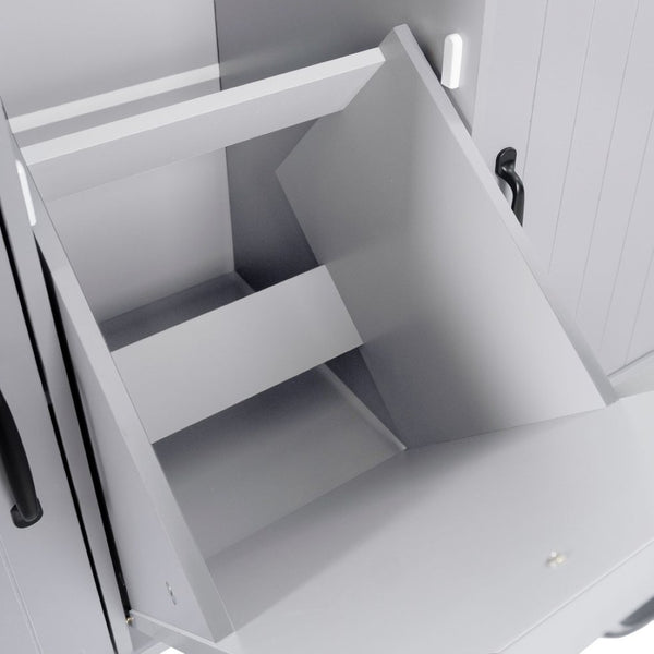 English Elm K&k Rolling Kitchen Island with Drop Leaf Trash Cabinet Spice Rack and Drawer Storage Grey N707S326381G
