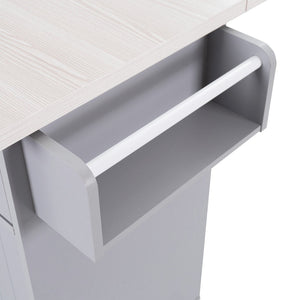 English Elm K&k Rolling Kitchen Island with Drop Leaf Trash Cabinet Spice Rack and Drawer Storage Grey N707S326381G