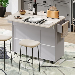 English Elm K&k Rolling Kitchen Island with Drop Leaf Trash Cabinet Spice Rack and Drawer Storage Grey N707S326381G