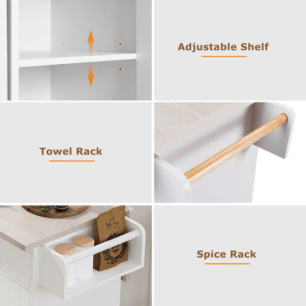English Elm K&k Rolling Kitchen Island with Drop Leaf Trash Cabinet Spice Rack and Drawer Storage American White Oak N707S326381W