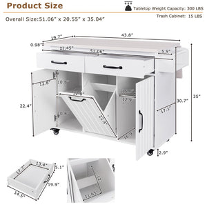 English Elm K&k Rolling Kitchen Island with Drop Leaf Trash Cabinet Spice Rack and Drawer Storage American White Oak N707S326381W