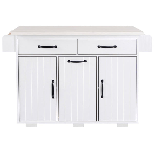 English Elm K&k Rolling Kitchen Island with Drop Leaf Trash Cabinet Spice Rack and Drawer Storage American White Oak N707S326381W