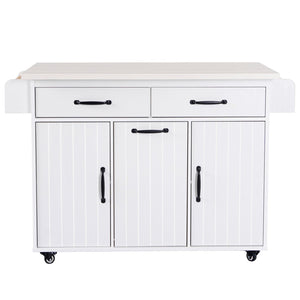 English Elm K&k Rolling Kitchen Island with Drop Leaf Trash Cabinet Spice Rack and Drawer Storage American White Oak N707S326381W