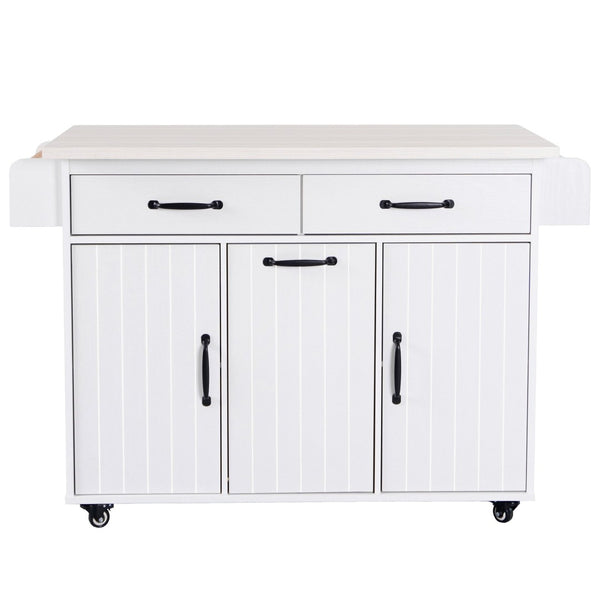 English Elm K&k Rolling Kitchen Island with Drop Leaf Trash Cabinet Spice Rack and Drawer Storage American White Oak N707S326381W