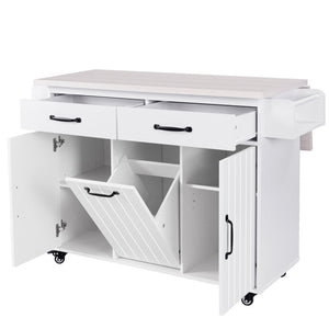 English Elm K&k Rolling Kitchen Island with Drop Leaf Trash Cabinet Spice Rack and Drawer Storage American White Oak N707S326381W