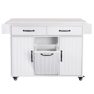 English Elm K&k Rolling Kitchen Island with Drop Leaf Trash Cabinet Spice Rack and Drawer Storage American White Oak N707S326381W