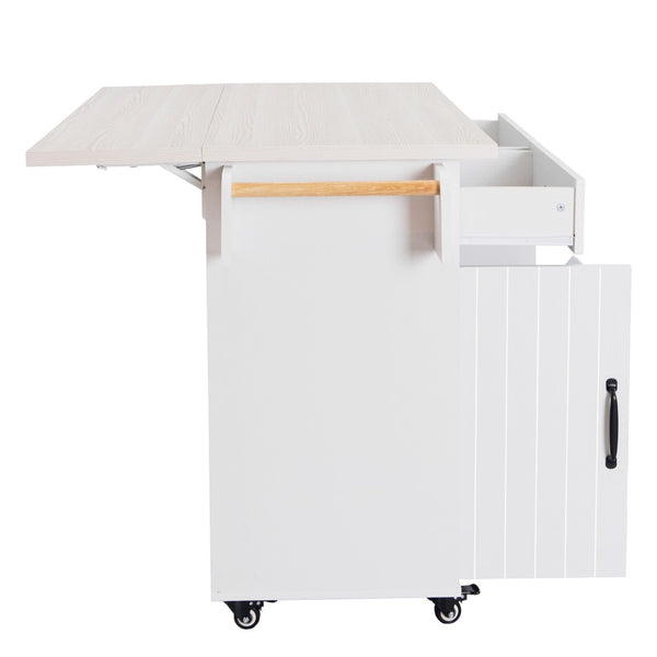 English Elm K&k Rolling Kitchen Island with Drop Leaf Trash Cabinet Spice Rack and Drawer Storage American White Oak N707S326381W