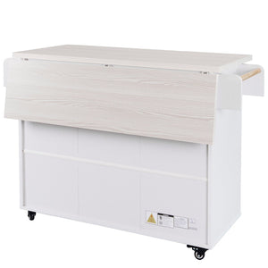 English Elm K&k Rolling Kitchen Island with Drop Leaf Trash Cabinet Spice Rack and Drawer Storage American White Oak N707S326381W