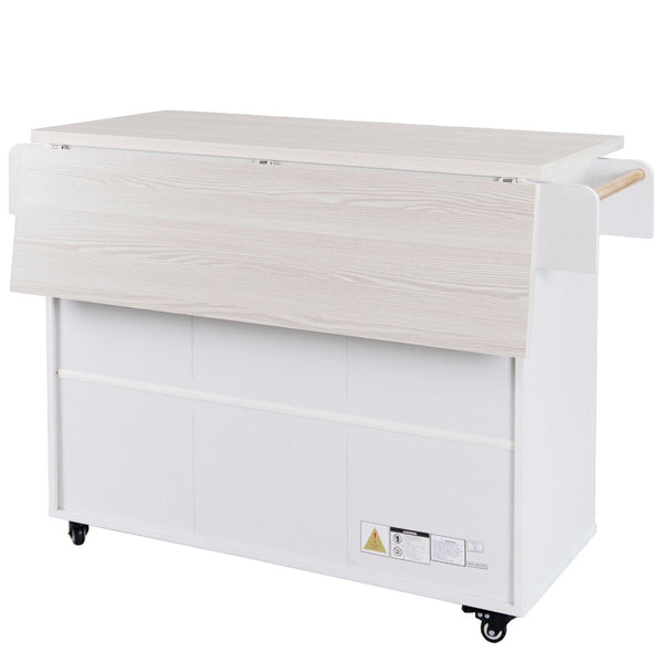English Elm K&k Rolling Kitchen Island with Drop Leaf Trash Cabinet Spice Rack and Drawer Storage American White Oak N707S326381W