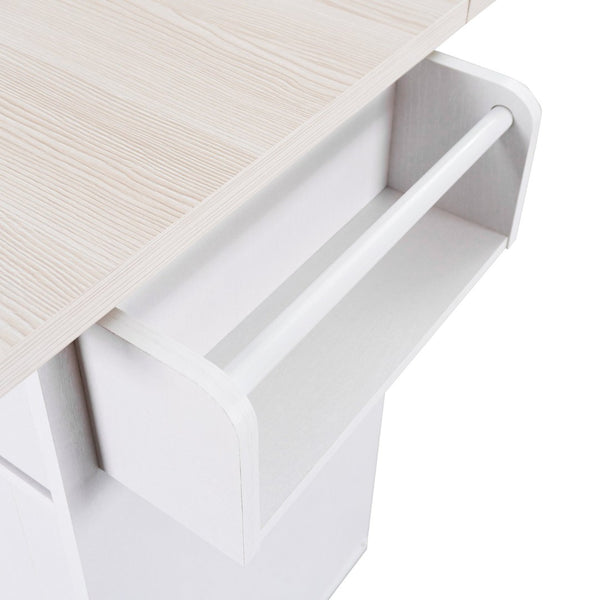 English Elm K&k Rolling Kitchen Island with Drop Leaf Trash Cabinet Spice Rack and Drawer Storage American White Oak N707S326381W