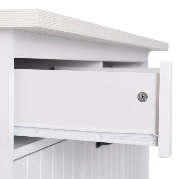 English Elm K&k Rolling Kitchen Island with Drop Leaf Trash Cabinet Spice Rack and Drawer Storage American White Oak N707S326381W