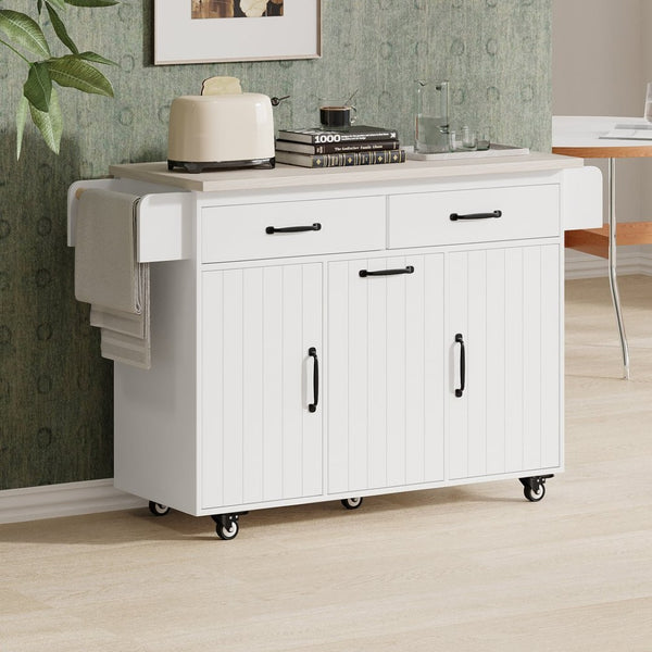 English Elm K&k Rolling Kitchen Island with Drop Leaf Trash Cabinet Spice Rack and Drawer Storage American White Oak N707S326381W