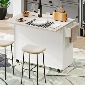 English Elm K&k Rolling Kitchen Island with Drop Leaf Trash Cabinet Spice Rack and Drawer Storage American White Oak N707S326381W