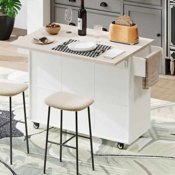 English Elm K&k Rolling Kitchen Island with Drop Leaf Trash Cabinet Spice Rack and Drawer Storage American White Oak N707S326381W