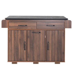 English Elm K&k Rolling Kitchen Island with Drop Leaf Trash Cabinet Spice Rack and Drawer Storage Walnut Brown N707S326381Z