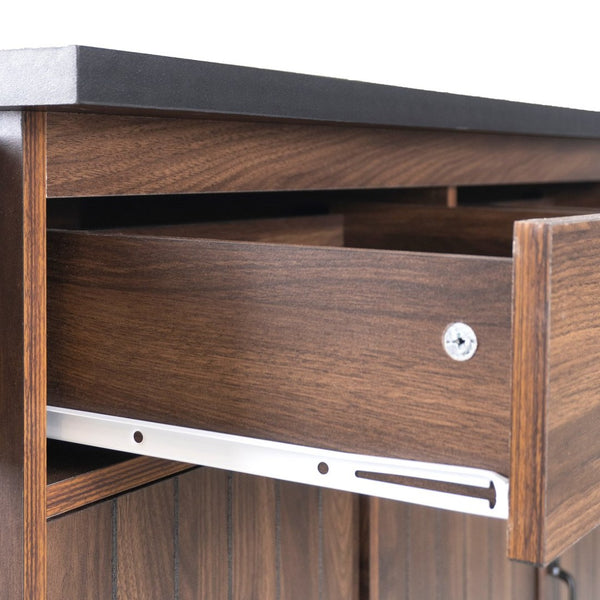 English Elm K&k Rolling Kitchen Island with Drop Leaf Trash Cabinet Spice Rack and Drawer Storage Walnut Brown N707S326381Z