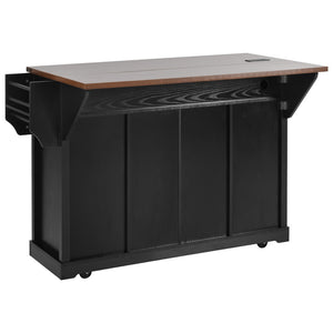 English Elm K&k Farmhouse Rolling Kitchen Island with Barn Doors Drop Leaf and Built-in Storage Black N707S349811B