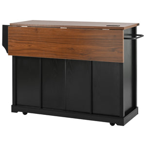 English Elm K&k Farmhouse Rolling Kitchen Island with Barn Doors Drop Leaf and Built-in Storage Black N707S349811B