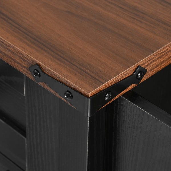 English Elm K&k Farmhouse Rolling Kitchen Island with Barn Doors Drop Leaf and Built-in Storage Black N707S349811B