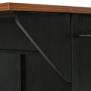 English Elm K&k Farmhouse Rolling Kitchen Island with Barn Doors Drop Leaf and Built-in Storage Black N707S349811B