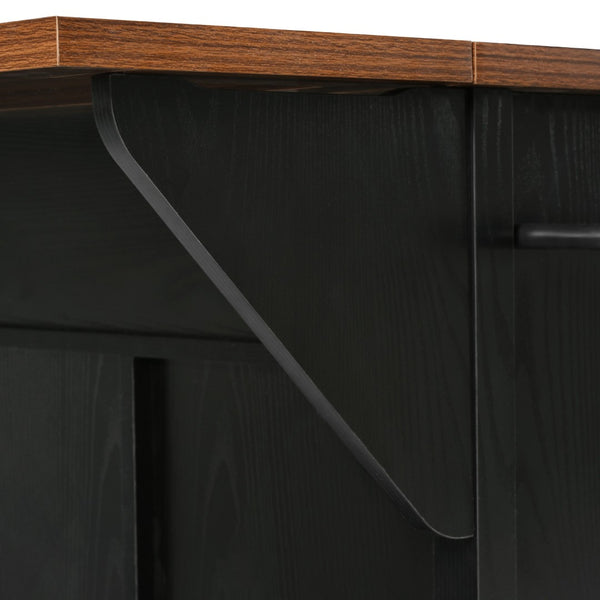 English Elm K&k Farmhouse Rolling Kitchen Island with Barn Doors Drop Leaf and Built-in Storage Black N707S349811B