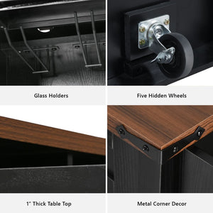 English Elm K&k Farmhouse Rolling Kitchen Island with Barn Doors Drop Leaf and Built-in Storage Black N707S349811B
