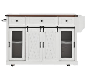 English Elm K&k Farmhouse Rolling Kitchen Island with Barn Doors Drop Leaf and Built-in Storage White N707S349811W