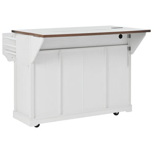 English Elm K&k Farmhouse Rolling Kitchen Island with Barn Doors Drop Leaf and Built-in Storage White N707S349811W