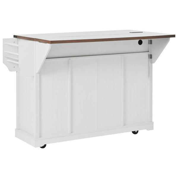 English Elm K&k Farmhouse Rolling Kitchen Island with Barn Doors Drop Leaf and Built-in Storage White N707S349811W