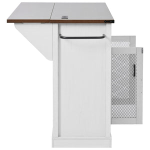 English Elm K&k Farmhouse Rolling Kitchen Island with Barn Doors Drop Leaf and Built-in Storage White N707S349811W