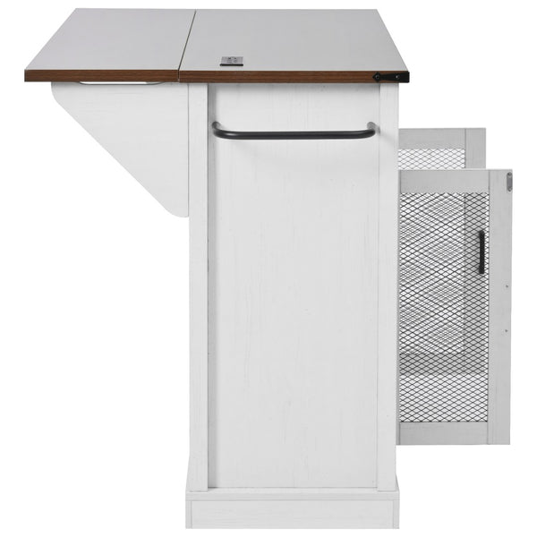 English Elm K&k Farmhouse Rolling Kitchen Island with Barn Doors Drop Leaf and Built-in Storage White N707S349811W