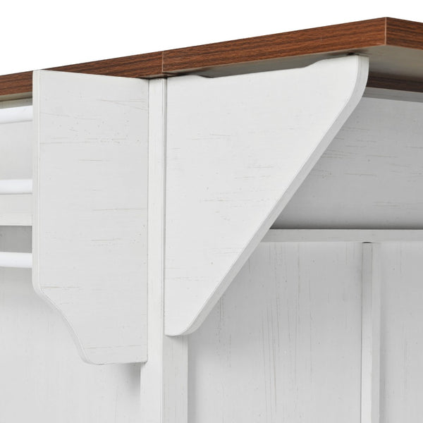 English Elm K&k Farmhouse Rolling Kitchen Island with Barn Doors Drop Leaf and Built-in Storage White N707S349811W