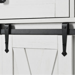 English Elm K&k Farmhouse Rolling Kitchen Island with Barn Doors Drop Leaf and Built-in Storage White N707S349811W