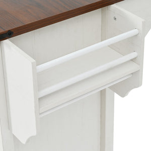 English Elm K&k Farmhouse Rolling Kitchen Island with Barn Doors Drop Leaf and Built-in Storage White N707S349811W