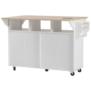 English Elm K&k Fluted Rolling Kitchen Island with Drop Leaves Power Outlet and Wood Grain Top N707S353934W