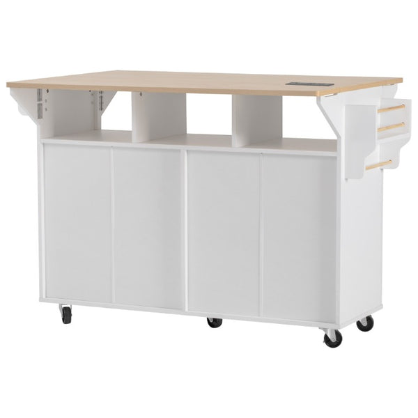 English Elm K&k Fluted Rolling Kitchen Island with Drop Leaves Power Outlet and Wood Grain Top N707S353934W