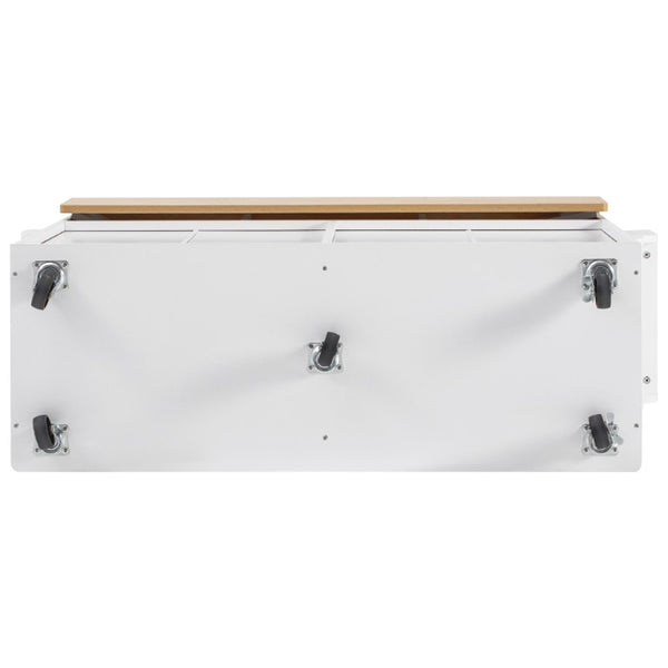 English Elm K&k Fluted Rolling Kitchen Island with Drop Leaves Power Outlet and Wood Grain Top N707S353934W