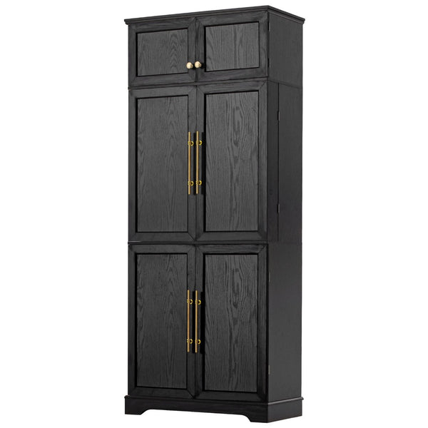 English Elm K&k Farmhouse Pantry Cabinet Retro Style with Wine Rack Hidden Drawer and Adjustable Shelves Black N707S356567B