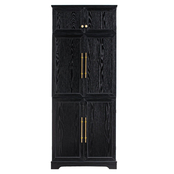 English Elm K&k Farmhouse Pantry Cabinet Retro Style with Wine Rack Hidden Drawer and Adjustable Shelves Black N707S356567B