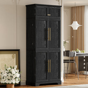 English Elm K&k Farmhouse Pantry Cabinet Retro Style with Wine Rack Hidden Drawer and Adjustable Shelves Black N707S356567B