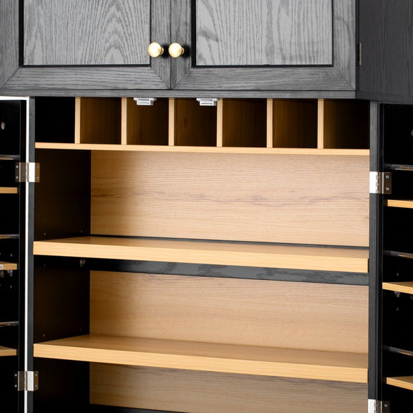 English Elm K&k Farmhouse Pantry Cabinet Retro Style with Wine Rack Hidden Drawer and Adjustable Shelves Black N707S356567B