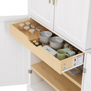 English Elm K&k Farmhouse Pantry Cabinet Retro Style with Wine Rack Hidden Drawer and Adjustable Shelves White N707S356567W