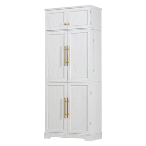 English Elm K&k Farmhouse Pantry Cabinet Retro Style with Wine Rack Hidden Drawer and Adjustable Shelves White N707S356567W