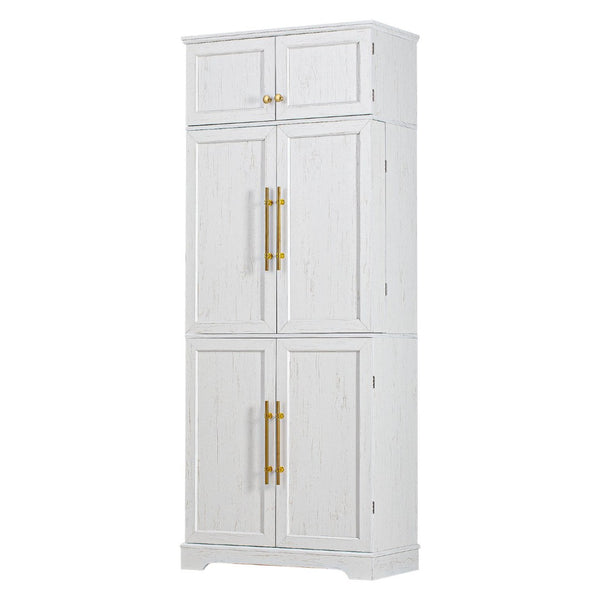 English Elm K&k Farmhouse Pantry Cabinet Retro Style with Wine Rack Hidden Drawer and Adjustable Shelves White N707S356567W